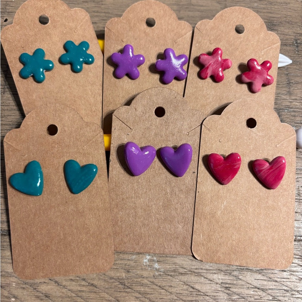 Colorful handmade polymer Flower and Heart Earrings